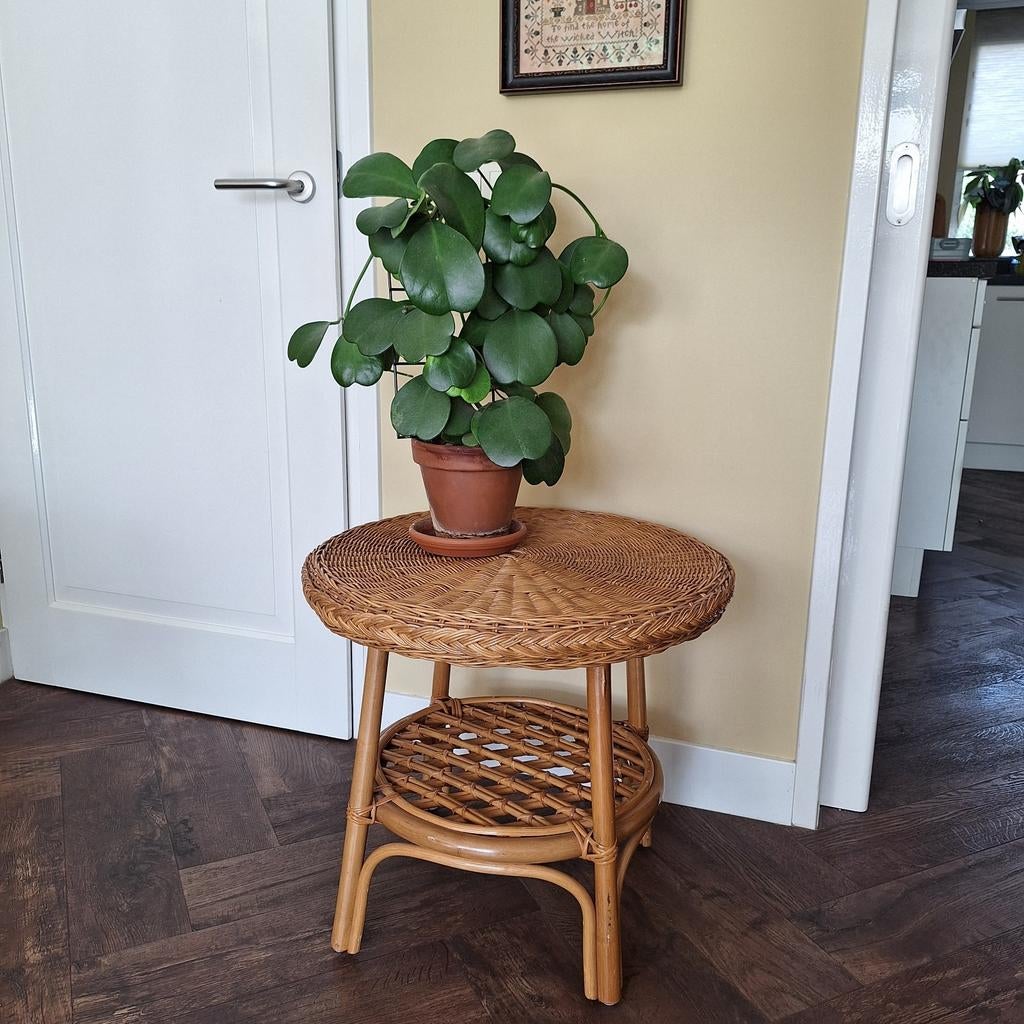 Rieten bijzettafel, rond, bohemian stijl, Ophalen