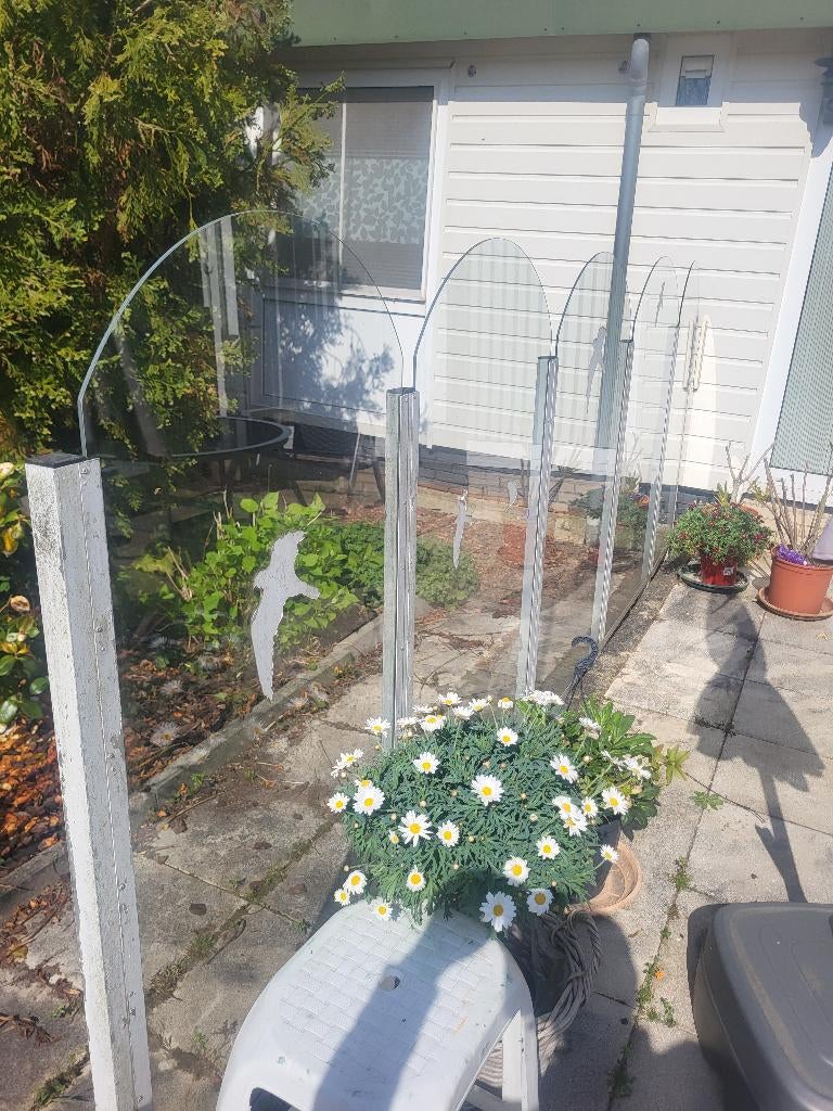 Terras scherm glas toogglas, Tuin en Terras, Tuinschermen, Gebruikt, Aluminium, 100 tot 150 cm, 200 cm of meer, Ophalen