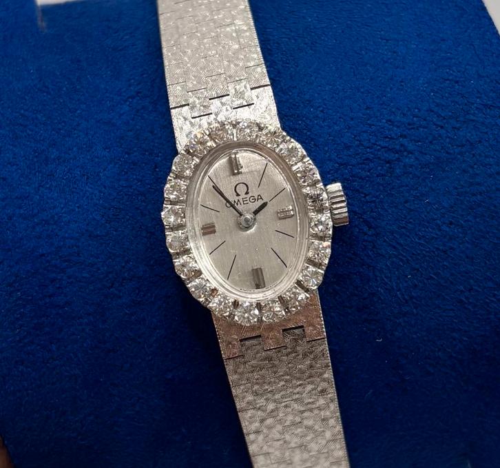 Vintage Omega De Ville – 18k Witgoud & Diamanten (1970’s), Sieraden, Tassen en Uiterlijk, Horloges | Dames, Gebruikt, Polshorloge