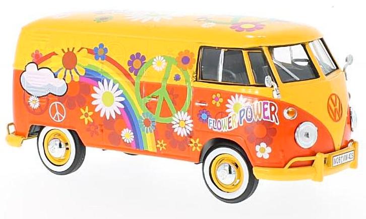 MotorMax, Volkswagen T1, geel Flower Power, Hobby en Vrije tijd, Modelauto's | 1:24, Nieuw, Bus of Vrachtwagen, Motormax, Ophalen of Verzenden