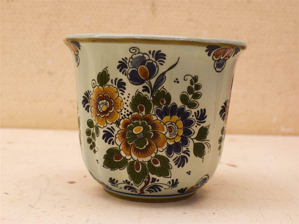 Delft Porseleinen bloempot 49067, Tuin en Terras, Bloempotten, Gebruikt, Aardewerk, Minder dan 40 cm, Minder dan 25 cm, Rond, Ophalen of Verzenden
