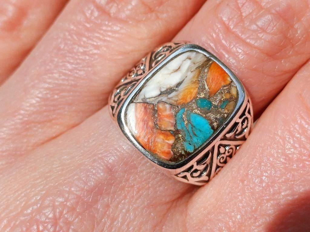 Vanoli 925 zilver herenring oester koper turquoise maat 18,5, 18 tot 19, Vanoli, Overige kleuren, Amsterdam