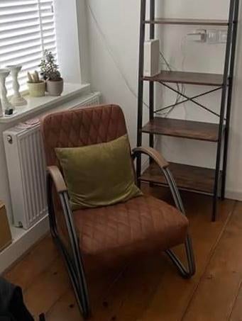 Comfortabele fauteuil met metalen frame, Ophalen, Bruin, Zo goed als nieuw, Metaal