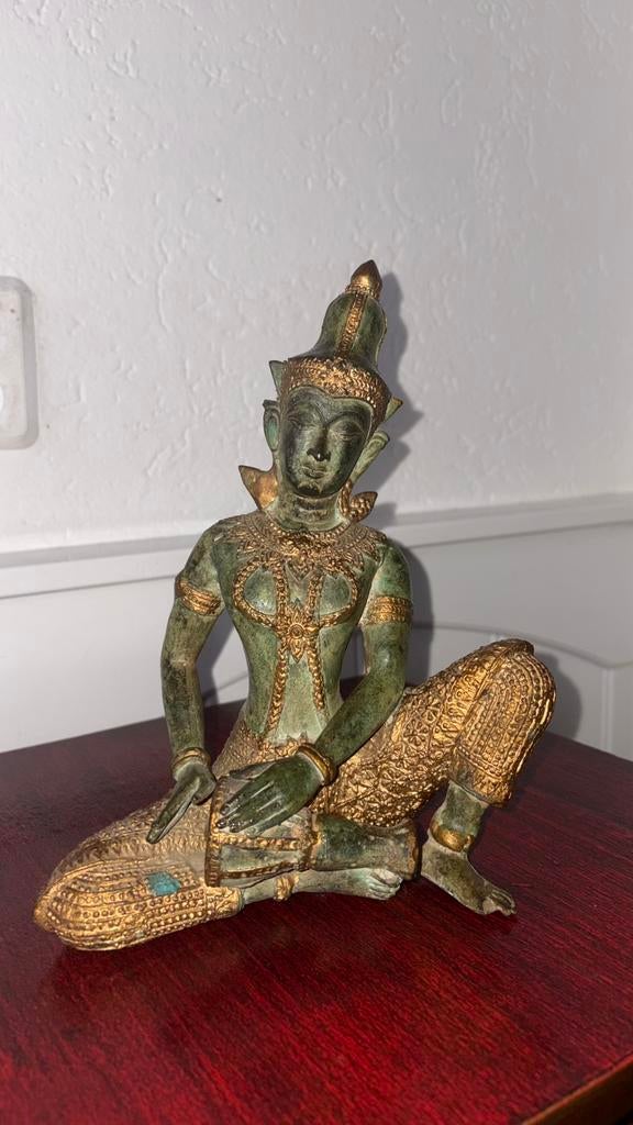 Groen en verguld brons boedhabeeld, zie info, Ophalen, Zo goed als nieuw