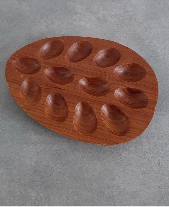 Vintage houten eierschaal japandi hout ovaal eivorm eieren, Ophalen of Verzenden