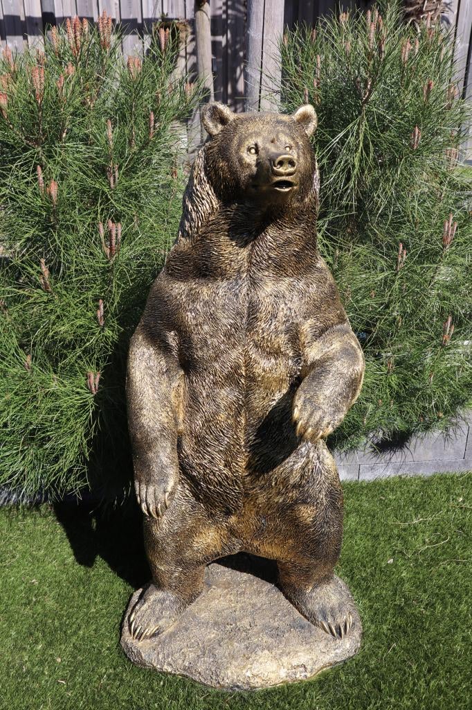 Beer tuinbeeld XL 119 cm goud dierenbeeld sculptuur, Tuin en Terras, Dierenbeeld, Kunststof, -, -