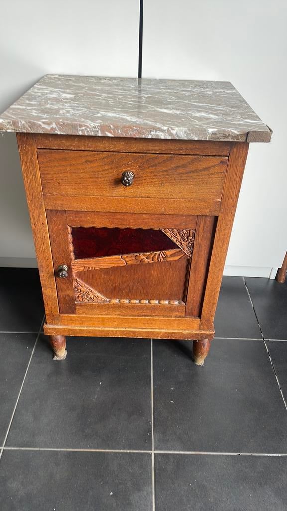 Vintage nachtkastje marmeren blad, Huis en Inrichting, Slaapkamer | Nachtkastjes, Ophalen, Zo goed als nieuw, Minder dan 45 cm