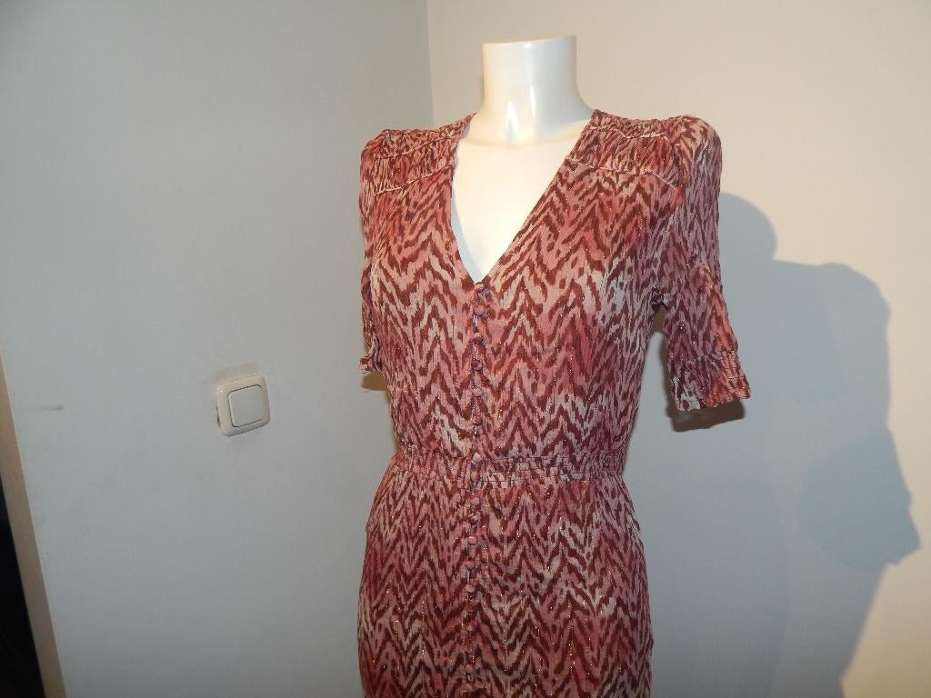 Dante 6 mooie door knoop jurk rode print goud lurex 3/40, Kleding | Dames, Verzenden, Zo goed als nieuw, Maat 38/40 (M), Dante 6