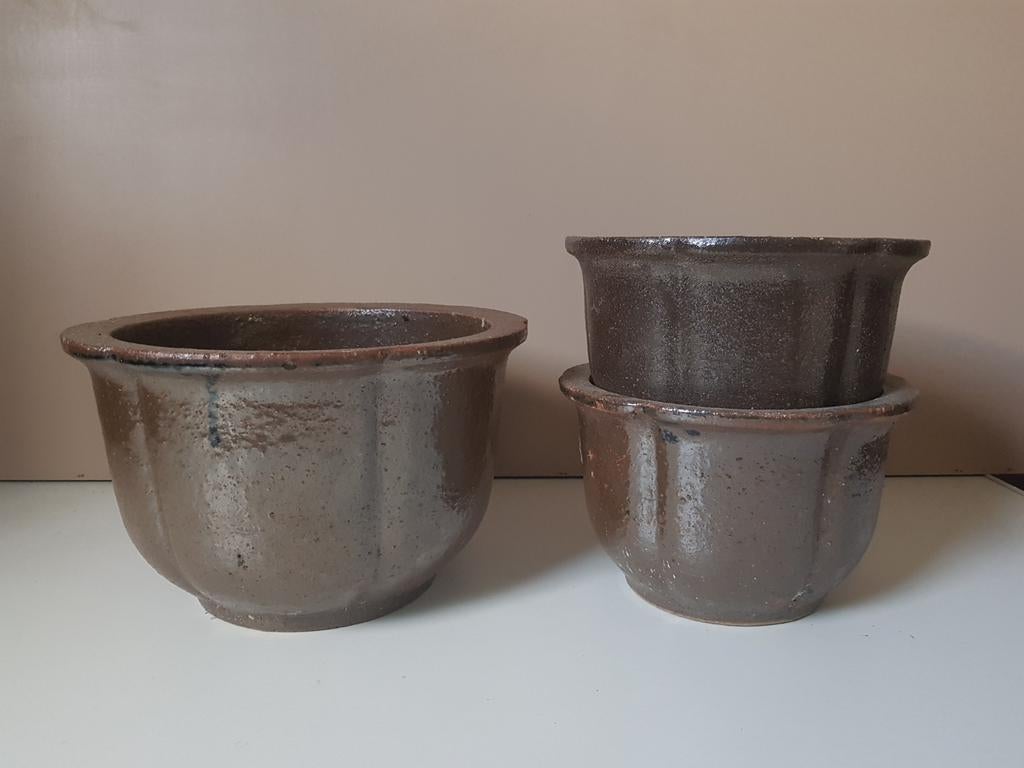 Bloempotten 3 stuks, Tuin en Terras, Bloempotten, Rond, Ophalen of Verzenden, Aardewerk, Minder dan 40 cm