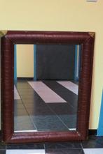 Bauer design spiegel met leren lijst, Huis en Inrichting, Ophalen of Verzenden, Zo goed als nieuw, 75 tot 100 cm, Minder dan 100 cm