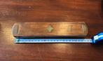 Houten vintage griffel- pennendoos 23x5x3 cm met koperbeslag, Ophalen of Verzenden