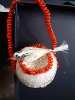 Antieke kerstbal vogel in nest glas, met leonisch draad, Gebruikt, Ophalen of Verzenden