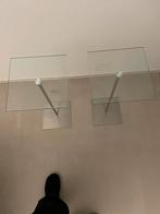 2 Glazen Vierkante Bijzettafels met RVS Voet, Huis en Inrichting, Tafels | Bijzettafels, Minder dan 55 cm, Gebruikt, Metaal of Aluminium