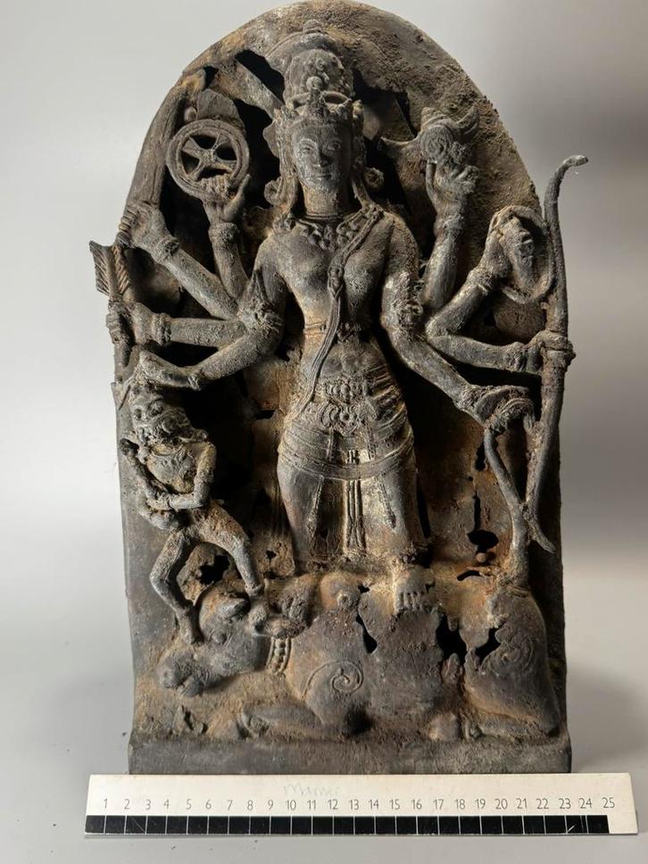 Antieke bronzen beeld van de hindoeïstische godin Durga, Antiek en Kunst, Antiek | Koper en Brons, Ophalen of Verzenden