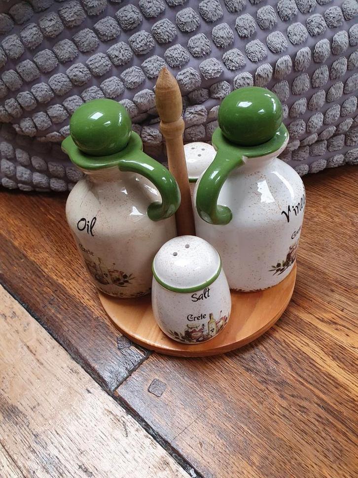 Aardewerk menage/menagerie set/azijn/oil/peper en zout set, Antiek en Kunst, Curiosa en Brocante, Ophalen of Verzenden