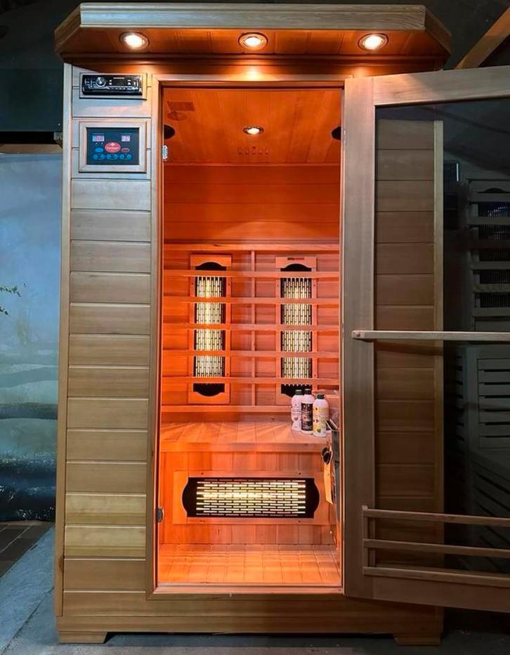 COMBI SAUNA INFRAROOD MET OPGIETKACHEL GRATIS BEZORGD! 🚚, Sport en Fitness, Sauna, Zo goed als nieuw, Complete sauna, Fins of Traditioneel