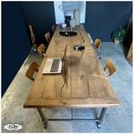 Grote industriële Tafel Eiken Eettafel Werktafel Leestafel, Ophalen, 200 cm of meer, 50 tot 100 cm, Zo goed als nieuw
