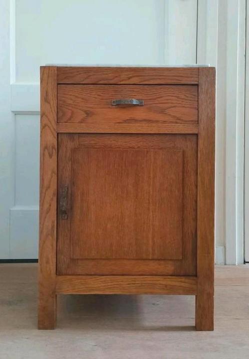 art deco nachtkastje wit marmer eiken nachtkastje kastje, Huis en Inrichting, Slaapkamer | Nachtkastjes, Gebruikt, Minder dan 45 cm