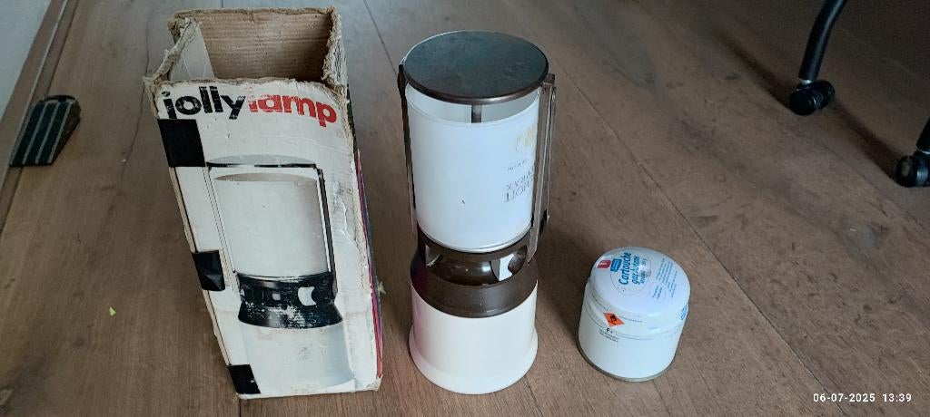 Vintage Jolly gaslamp, met glas  + 1 gratis gascartouche, Ophalen of Verzenden, Gebruikt