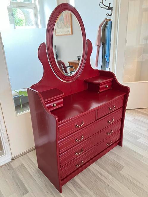 Ladekast met spiegel / kaptafel | klassiek | rood, Huis en Inrichting, Tafels | Kaptafels, Zo goed als nieuw, Minder dan 100 cm