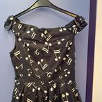 Zwart Lindy Bop jurkje met muzieknotenprint maat S-M 48997, Maat 38/40 (M), Lindy Bop, ., Zwart