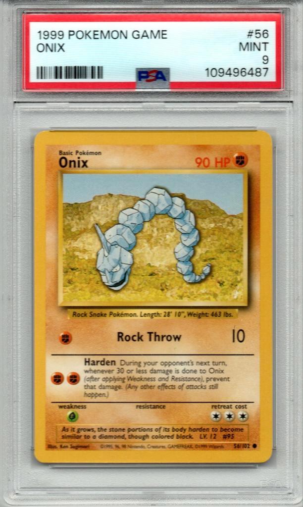 Onix Psa 9 Base set unlimited, Hobby en Vrije tijd, Verzamelkaartspellen | Pokémon, Zo goed als nieuw, Losse kaart, Ophalen of Verzenden