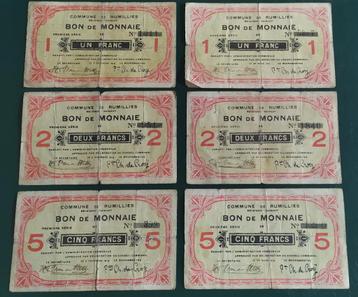 Rumillies Noodgeld - 1+2+5 Fr. 1914 & 1+2+5 Fr. 1915 beschikbaar voor biedingen