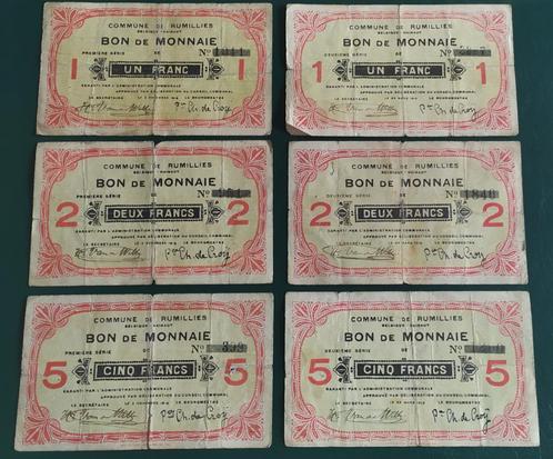 Rumillies Noodgeld - 1+2+5 Fr. 1914 & 1+2+5 Fr. 1915, Postzegels en Munten, Bankbiljetten | België, Setje, Verzenden
