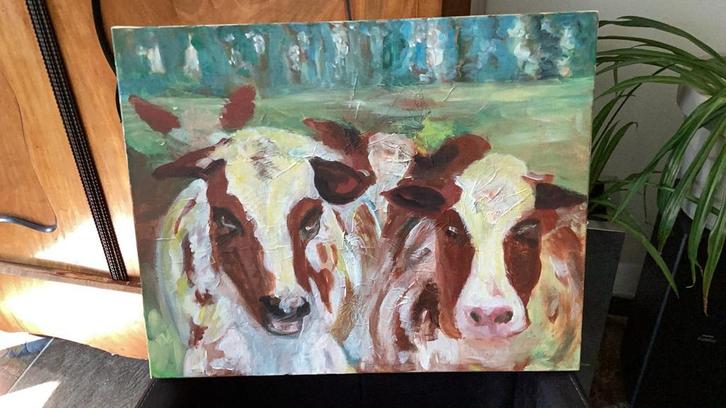 Schilderij: Koeien in de wei, Antiek en Kunst, Kunst | Schilderijen | Klassiek, Ophalen of Verzenden
