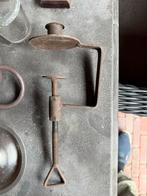 Oude metalen kandelaar met klem, Ophalen of Verzenden, Koper of Brons