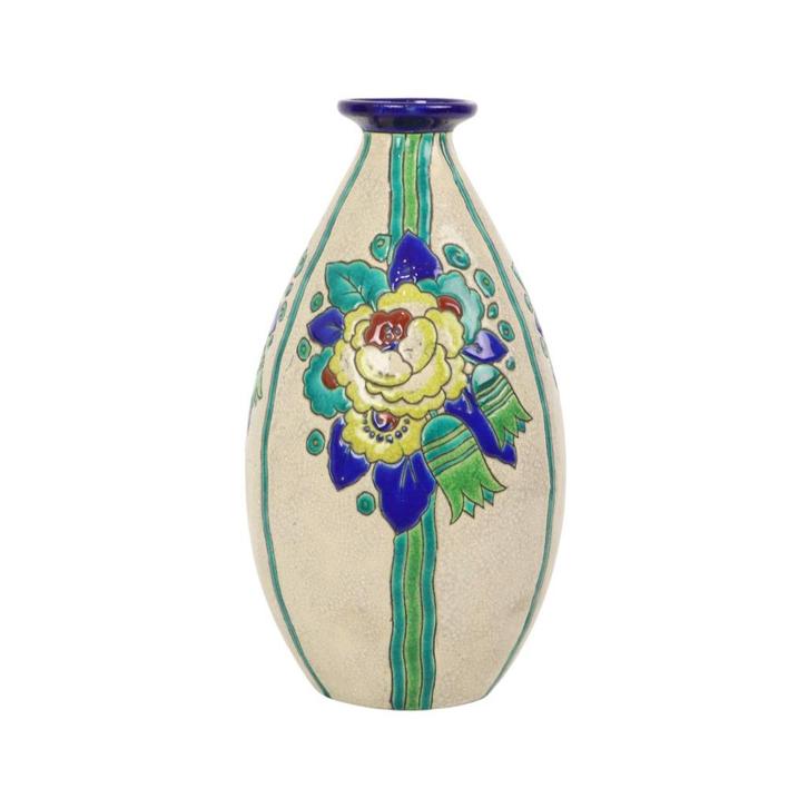 Polychrome Art Deco Vaas Charles Catteau Boch Keramis D2366, Antiek en Kunst, Antiek | Vazen, Verzenden