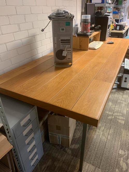 industrieel eettafel 6-8 personen met massief eiken blad, Huis en Inrichting, Tafels | Eettafels, Zo goed als nieuw, 100 tot 150 cm