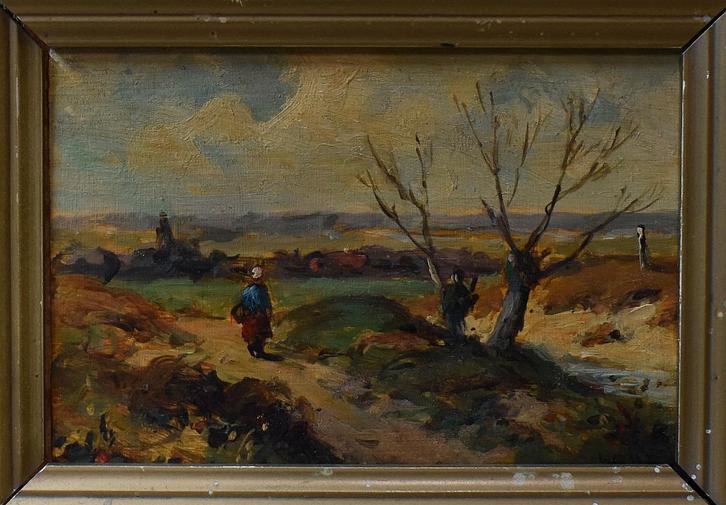 Schilderij panorama naar schelfhout., Antiek en Kunst, Kunst | Schilderijen | Klassiek, Verzenden