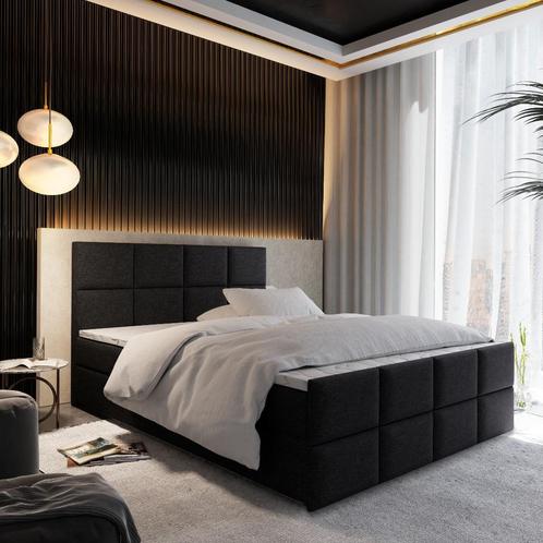 ACTIE Boxspring 180 x 200 Suede Zwart - Levi [Extra Hoog], Huis en Inrichting, Slaapkamer | Boxsprings, Nieuw, 180 cm, 200 cm