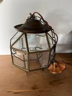 Antiek koperen lamp met facet geslepen glas., Antiek en Kunst, Antiek | Lampen, Ophalen of Verzenden