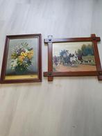 Twee Schilderijen - Bloemen en Jachttafereel, Antiek en Kunst, Kunst | Schilderijen | Klassiek, Ophalen of Verzenden