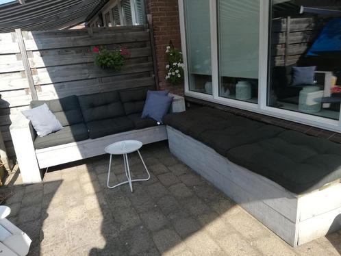 9 kussens (antraciet grijs) met gratis bank, Tuin en Terras, Tuinsets en Loungesets, Gebruikt, Loungeset, Steigerhout, 6 zitplaatsen