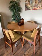 Vintage eettafel rond 110 cm uitschuifbaar 155cm chroom poot, Huis en Inrichting, Tafels | Eettafels, Ophalen, 100 tot 150 cm