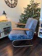 2 mooie, diepblauwe, industriële fauteuils, ook per stuk, Ophalen, Zo goed als nieuw, Industrieel, 50 tot 75 cm
