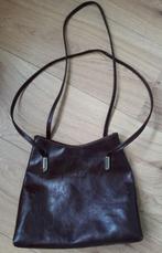 Bruine Leren Schoudertas 22cm. 2 vakken met rits., Ophalen of Verzenden, Gebruikt, Bruin, Schoudertasje