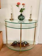 Halfronde glazen sidetable messing Hollywood Regency, Huis en Inrichting, Tafels | Bijzettafels, Ophalen, 75 cm of meer, Overige vormen