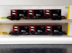 2x Minitrix draagwagen met Bell containers, Gelijkstroom, Trix, Wagon, Ophalen of Verzenden