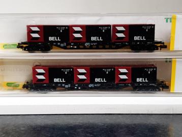 2x Minitrix draagwagen met Bell containers beschikbaar voor biedingen