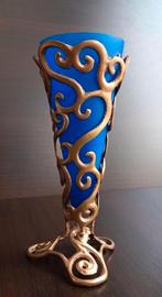 Art deco franse bronzen Vaas met blauwe matte glazen inzet, Antiek en Kunst, Ophalen of Verzenden