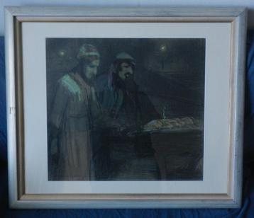 Pastel Nachtelijke kraamverkopers Arjen Galema 1938 45x50 beschikbaar voor biedingen