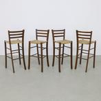 4x Bar Stool in Wood & Rush, 1970s, Huis en Inrichting, Barkrukken, Gebruikt, Ophalen