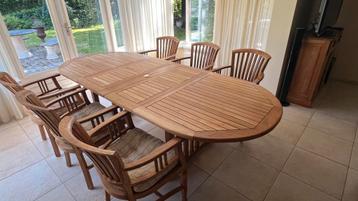 Teakhouten tuinset met uitschuifbare tafel 270/190 x 110 cm  beschikbaar voor biedingen