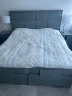 Grijze tweepersoons elektrische boxspring met hoofdbord, Tweepersoons, Ophalen of Verzenden, 180 cm, 200 cm