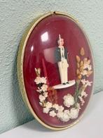 Antieke ronde stolp ovaal handgemaakt poppetje bloemen 1900, Antiek en Kunst, Ophalen of Verzenden