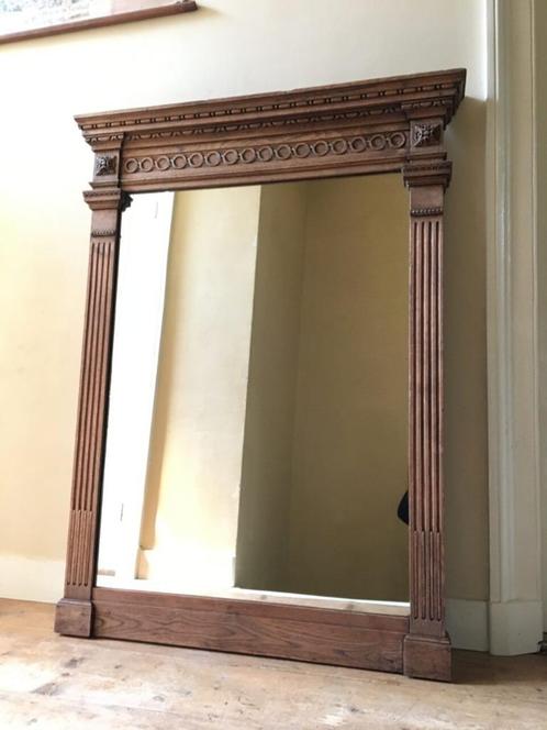 Grote Eiken Spiegel Kasteelspiegel Frans antiek 139 cm., Antiek en Kunst, Antiek | Spiegels, 50 tot 100 cm, 100 tot 150 cm, Rechthoekig